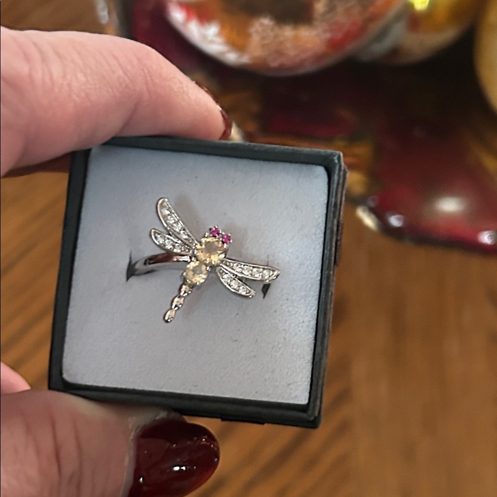 Citrine & Ruby Gemstone Dragonfly Ring - image 2